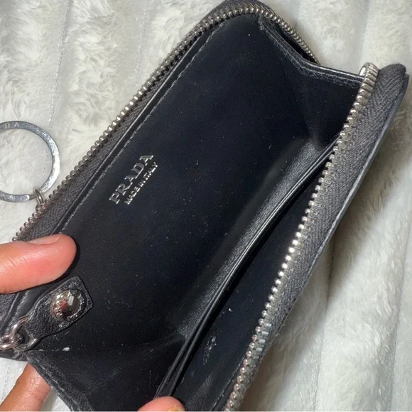 Prada Saffiano Keychain Wallet Logo Black/ Silver 1PP122 - Picture 6 of 11